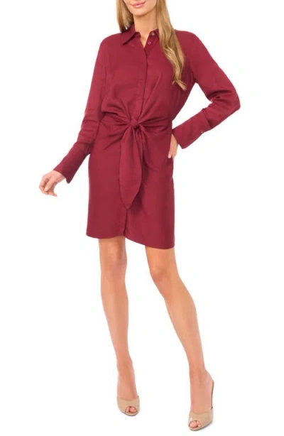 Ted Baker Tie Front Long Sleeve Mini Shirtdress In Red
