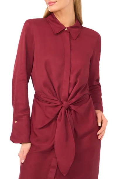 Ted Baker Tie Front Long Sleeve Mini Shirtdress In Red