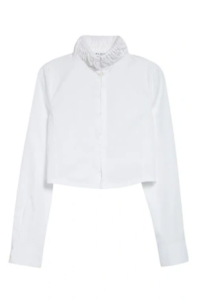 Alaïa High Neck Cropped Long Sleeve Top In White