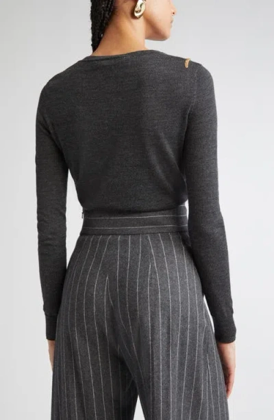 Carolina Herrera Tulip Embellished Wool-silk Sweater In Gray