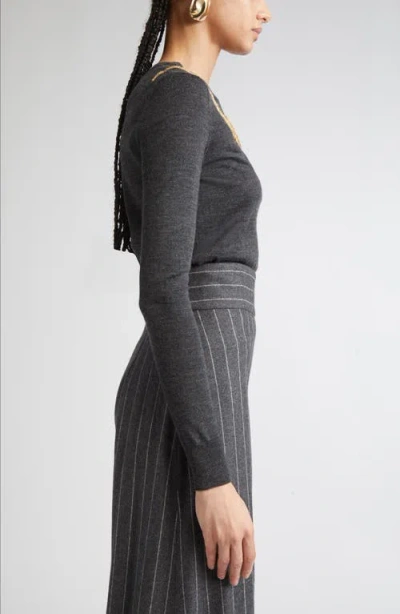 Carolina Herrera Tulip Embellished Wool-silk Sweater In Gray