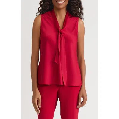 Kasper Bow Detail Sleeveless Satin Top In Red