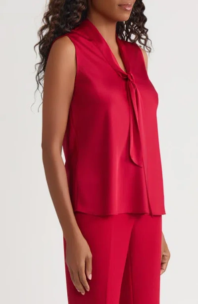 Kasper Bow Detail Sleeveless Satin Top In Red