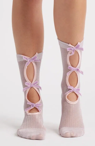 High Heel Jungle Metallic Crew Socks In Pink