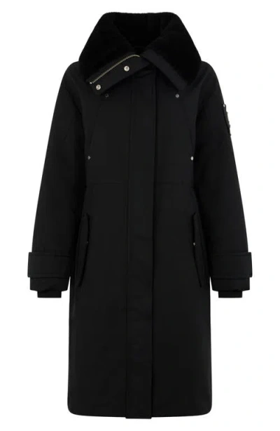 Moose Knuckles Original Storm Water Repellent Genuine Shearling Lined 800 Fill Power Down Parka In Black