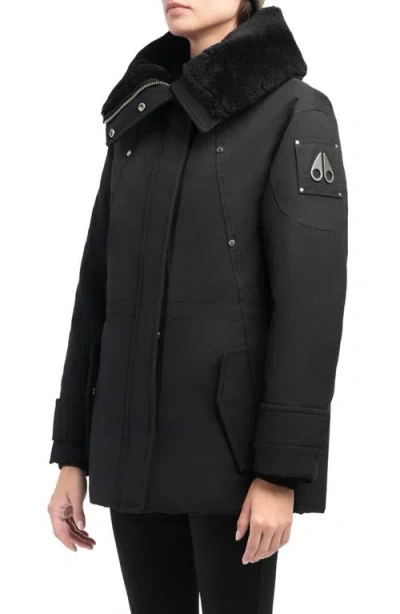 Moose Knuckles Aurora Water Repellent Genuine Shearling Lined 800 Fill Power Down Jacket In Black