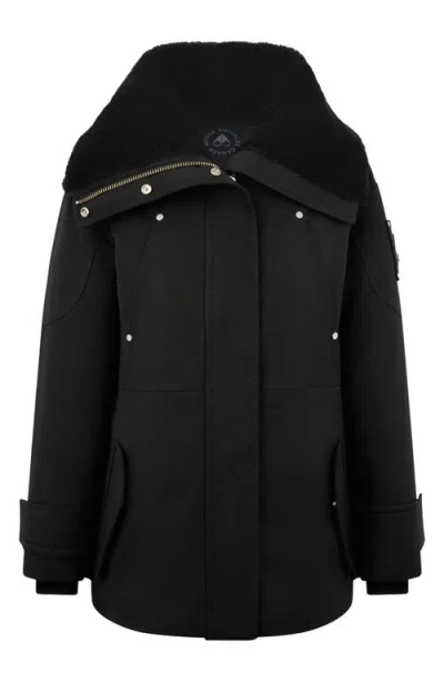 Moose Knuckles Aurora Water Repellent Genuine Shearling Lined 800 Fill Power Down Jacket In Black