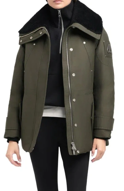 Moose Knuckles Aurora Water Repellent Genuine Shearling Lined 800 Fill Power Down Jacket In Green