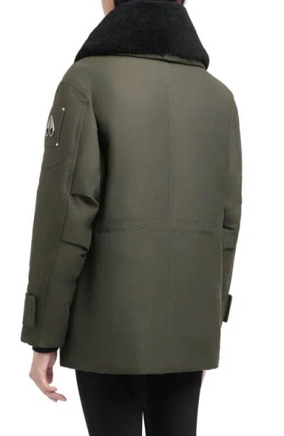 Moose Knuckles Aurora Water Repellent Genuine Shearling Lined 800 Fill Power Down Jacket In Green