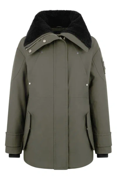 Moose Knuckles Aurora Water Repellent Genuine Shearling Lined 800 Fill Power Down Jacket In Green