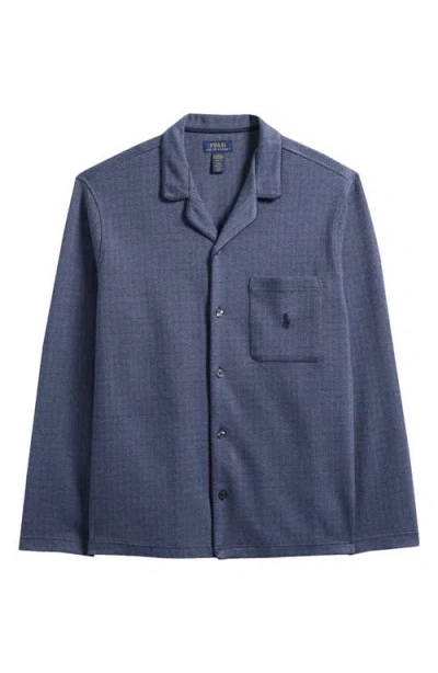 Polo Ralph Lauren Jacquard Knit Herringbone Pajama Shirt In Blue
