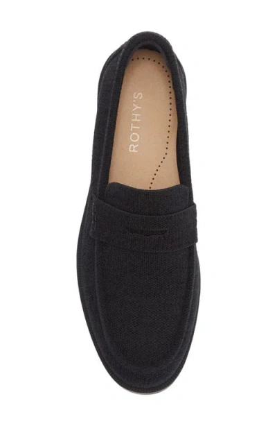 Rothys The Revelvet Penny Loafer In Black/neutral
