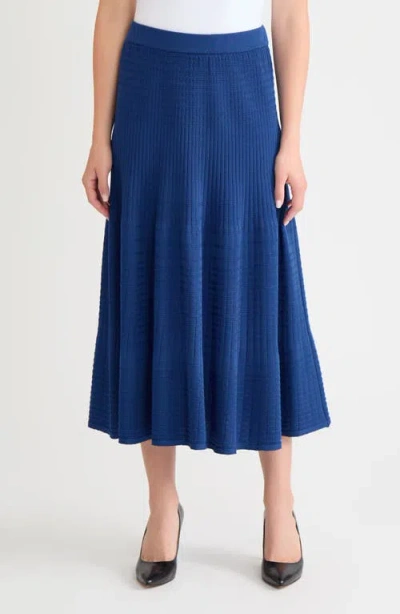 Misook Flared Rib Knit Maxi Skirt In Blue