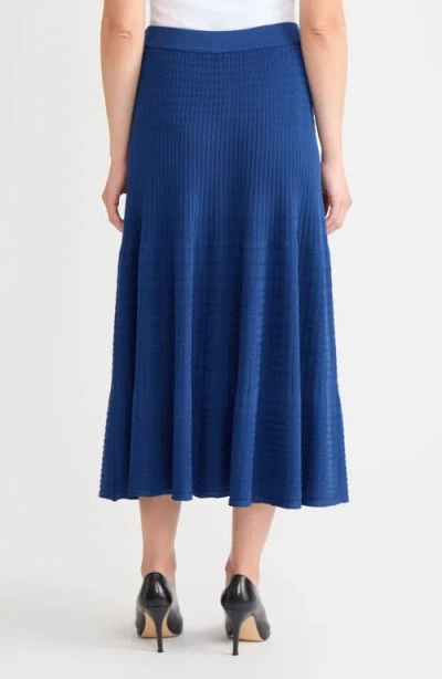 Misook Flared Rib Knit Maxi Skirt In Blue