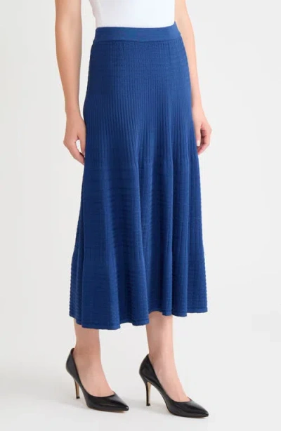 Misook Flared Rib Knit Maxi Skirt In Blue