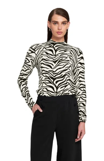 Elle Collection Zebra Printed Feather Weight Top Animal Print Sweater In Multi