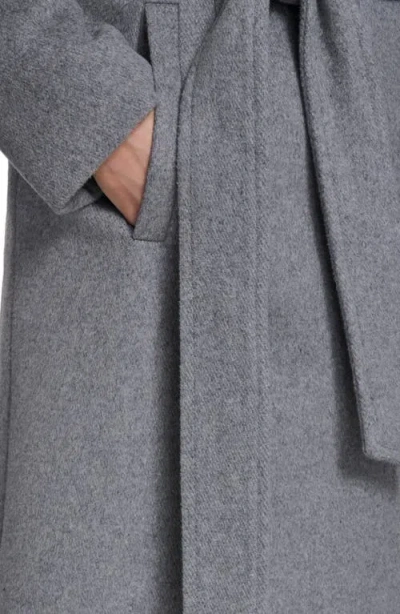 Cole Haan Slick Wool Blend Coat With Faux Fur Trim Hood In Gray
