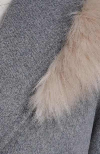 Cole Haan Slick Wool Blend Coat With Faux Fur Trim Hood In Gray