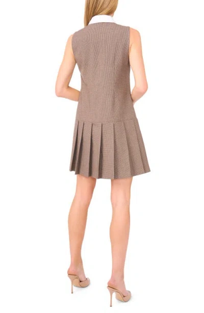 Cece Houndstooth Sleeveless Drop Waist Dress In Brown