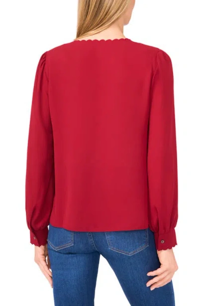 Cece Scallop Detail Button Down Blouse In Red