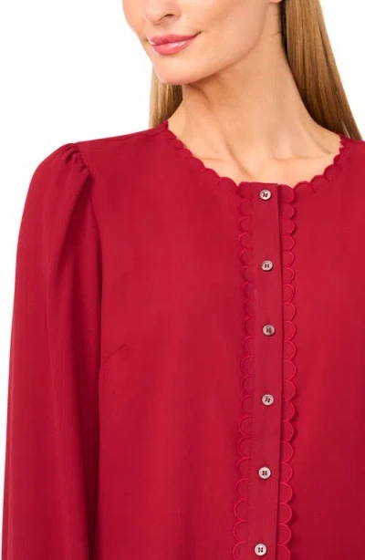 Cece Scallop Detail Button Down Blouse In Red