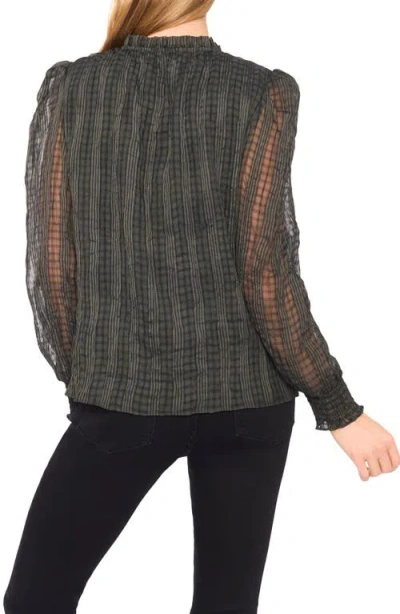 Cece Mixed Print Split Neck Top In Green