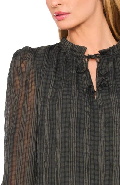 Cece Mixed Print Split Neck Top In Green