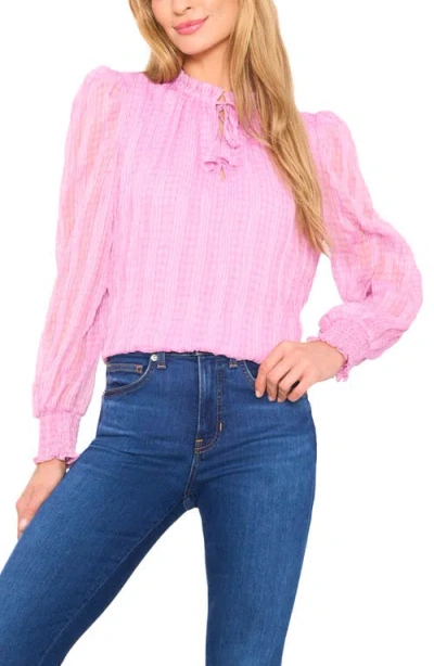 Cece Smocked Cuff Ruffle Blouse In Pink