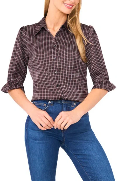 Cece Geo Print Elbow Sleeve Button-up Satin Shirt In Multi