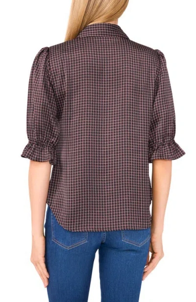 Cece Geo Print Elbow Sleeve Button-up Satin Shirt In Multi