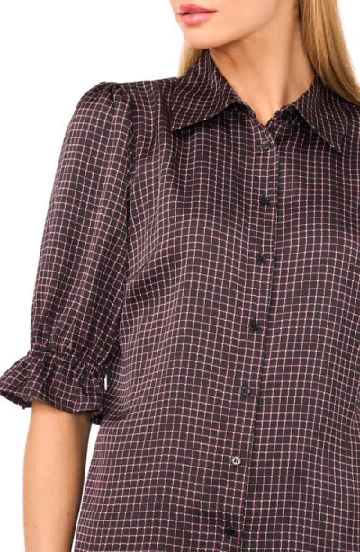 Cece Geo Print Elbow Sleeve Button-up Satin Shirt In Multi