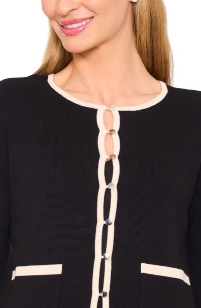 Cece Patch Pocket Tipping Cardigan In Black