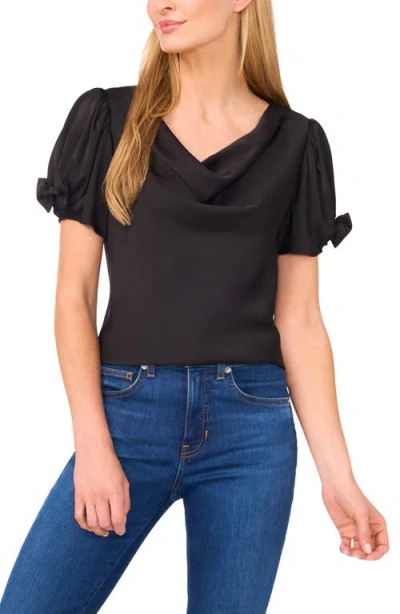 Cece Bow Sleeve Cowl Neck Satin Charmeuse Top In Black