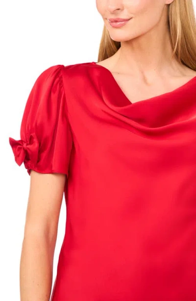 Cece Women's Cowl Neck Bubble Short Sleeves Top In Red