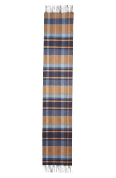 Johnstons Of Elgin Deco Block Check Cashmere Fringe Scarf In Blue