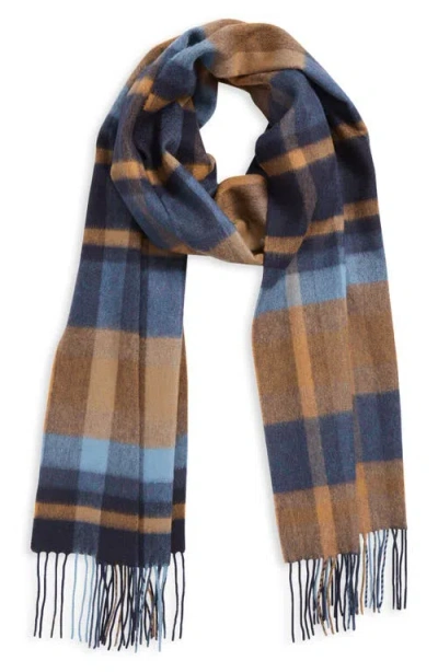 Johnstons Of Elgin Deco Block Check Cashmere Fringe Scarf In Blue