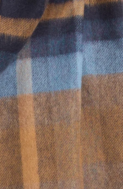 Johnstons Of Elgin Deco Block Check Cashmere Fringe Scarf In Blue