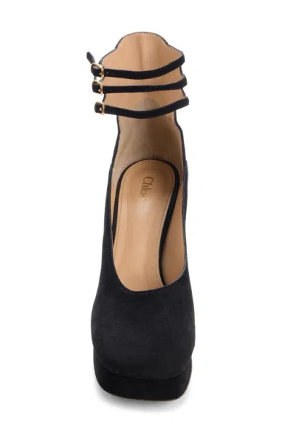 Chloé Loti Suede Platform Block-heel Pumps In Black