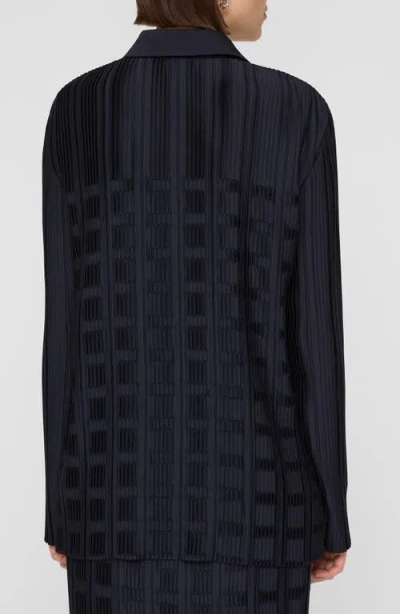 Lafayette 148 Basketweave Pleated Button-front Shirt In Black
