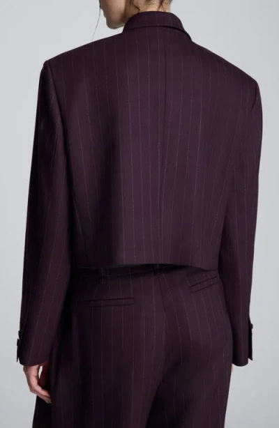 Kenneth Cole Pinstripe Double Breasted Cropped Jacket In Purple