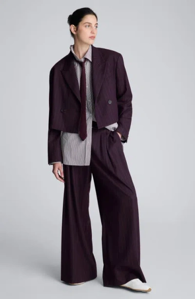 Kenneth Cole Pinstripe Double Breasted Cropped Jacket In Purple