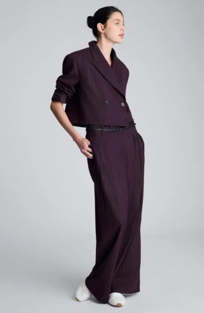 Kenneth Cole Pinstripe Double Breasted Cropped Jacket In Purple