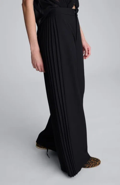 Kenneth Cole Luxe Twill Wide Leg Pleat Front Pant In Black