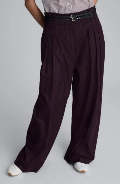 Kenneth Cole Pinstripe Wide Leg Double Belted Pant In Black
