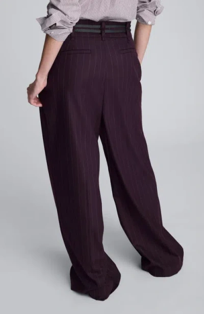 Kenneth Cole Pinstripe Wide Leg Double Belted Pant In Black