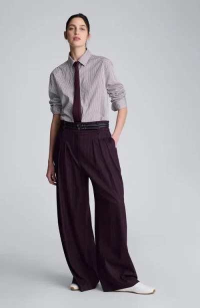 Kenneth Cole Pinstripe Wide Leg Double Belted Pant In Black