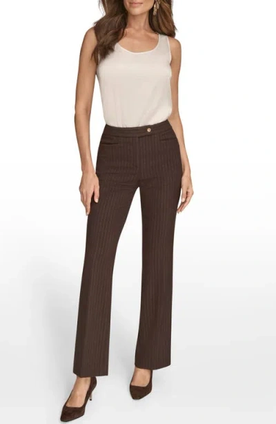 Donna Karan Women's Mid Rise Straight Fit Pinstripe Pants In Brown