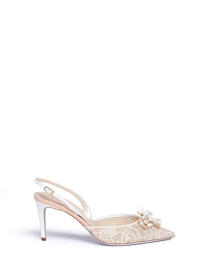 René Caovilla Embellished 3d Flower Lace Slingback Pumps