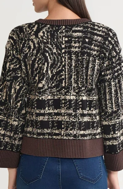 Ming Wang Relaxed Contrast Trim Cozy Knit Cardigan In Multi