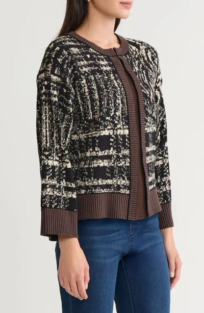 Ming Wang Relaxed Contrast Trim Cozy Knit Cardigan In Multi
